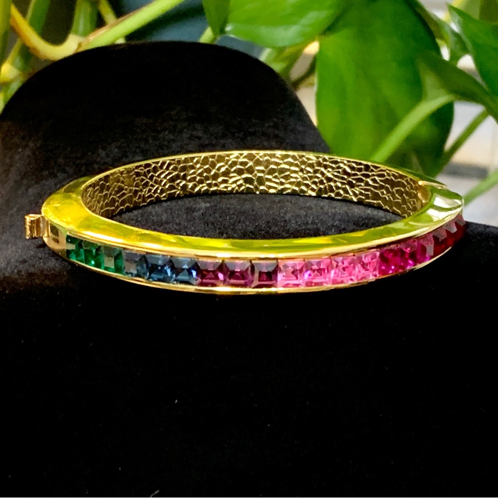 Multi-Color Austrian Crystal Bangle & Earrings Set - image 5